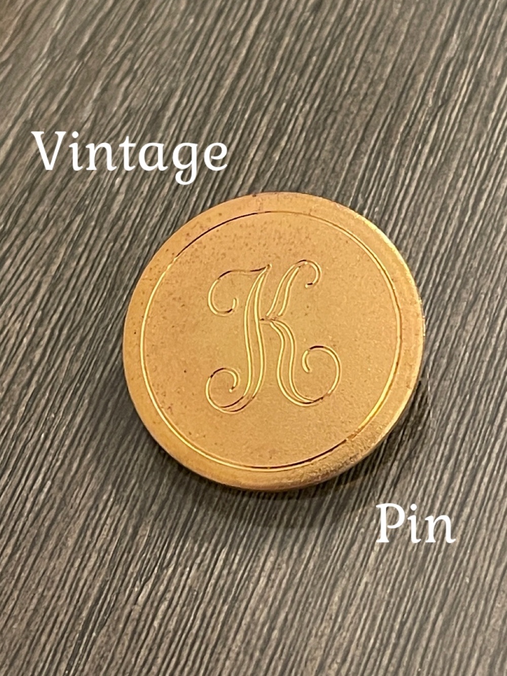 Vintage Gold-tone Round Disc Monogram “K” Initial Brooch